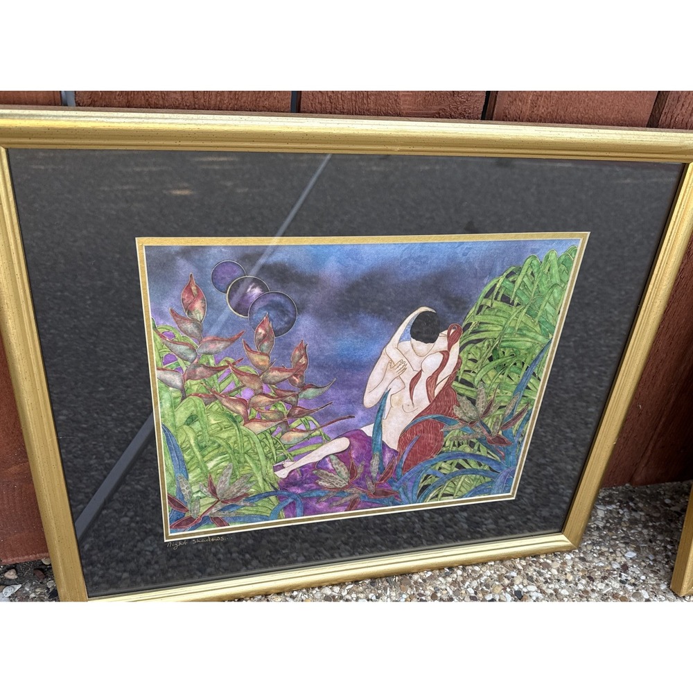 1996 Vintage Lovers Framed Print Picture Art Signed Si Si night shadows 21x17